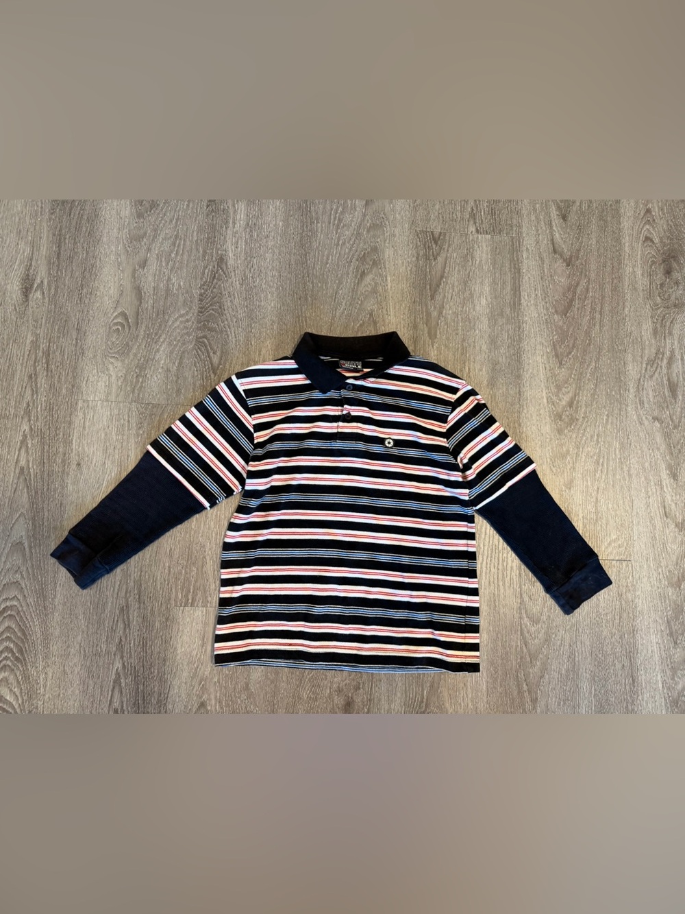 Southpole Striped Polo Shirt L (7) Youth Red White Black Long Sleeve VTG.